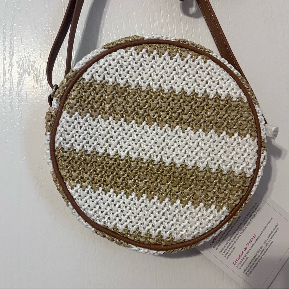 New Thirty-One Roundabout Crossbody White Striped Straw Purse Bag Summer - Picture 6 of 10